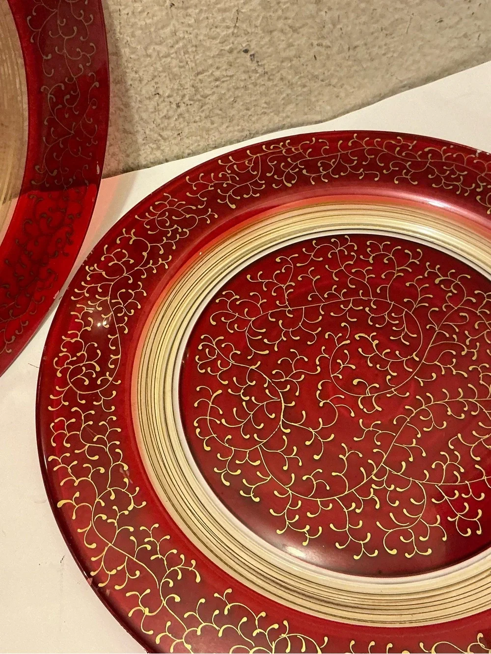 2 Pier 1 Red and Gold Decorative Charger Plate